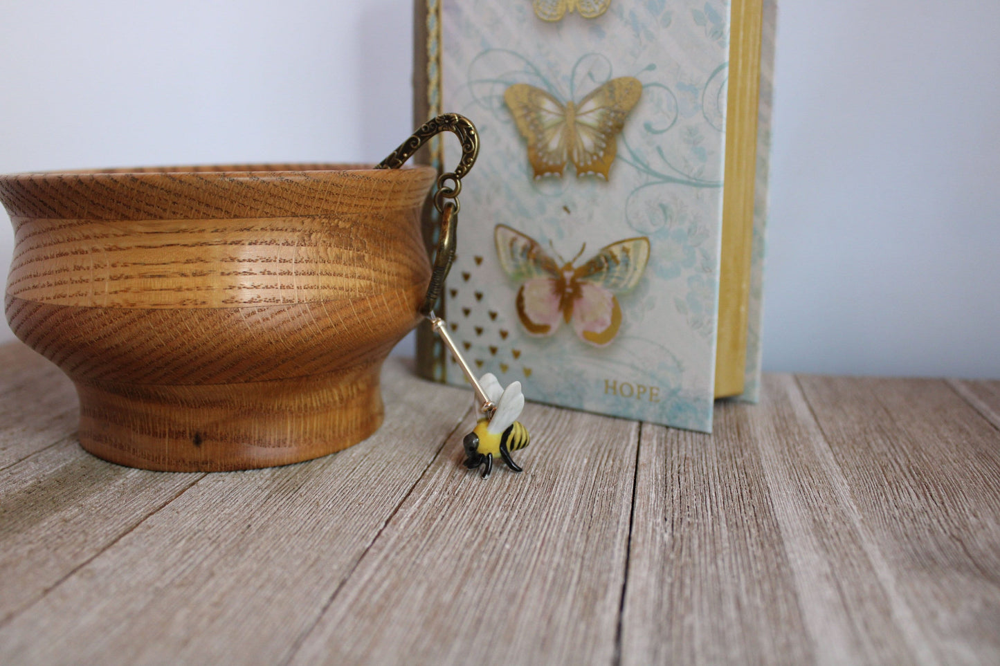 Buzzing Bee Porcelain Bookmark - honey bee metal bookmark, bronze floral base, bee lover gift, apiculturist gift, honeybee gift place marker