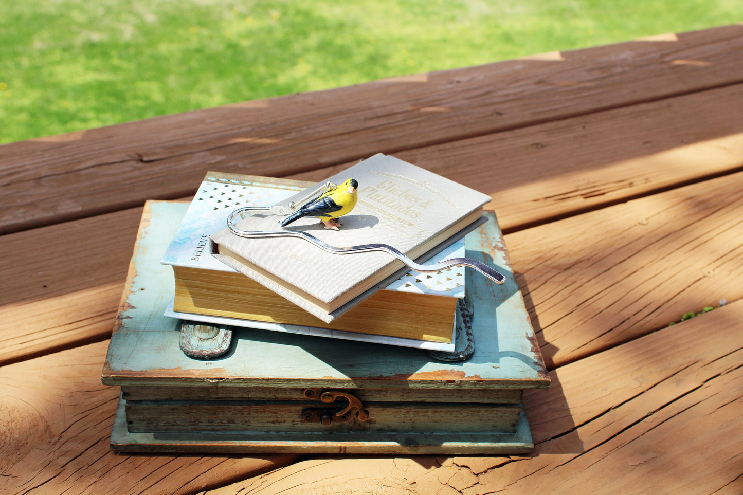 Goldfinch Yellow Bird Bookmark  - Songbird Metal Bookmarker, bird lover gift, bird-feeder visitor, porcelain animal figurine reader gift