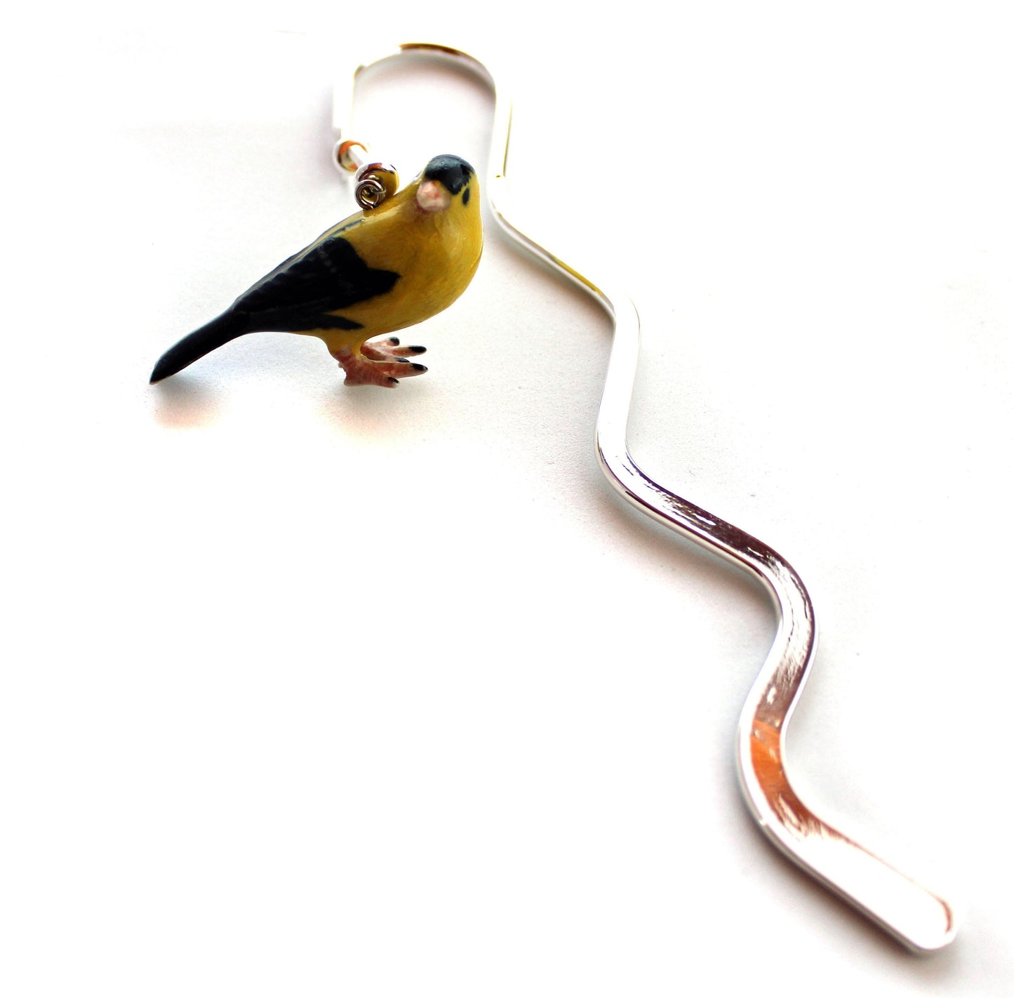 Goldfinch Yellow Bird Bookmark  - Songbird Metal Bookmarker, bird lover gift, bird-feeder visitor, porcelain animal figurine reader gift