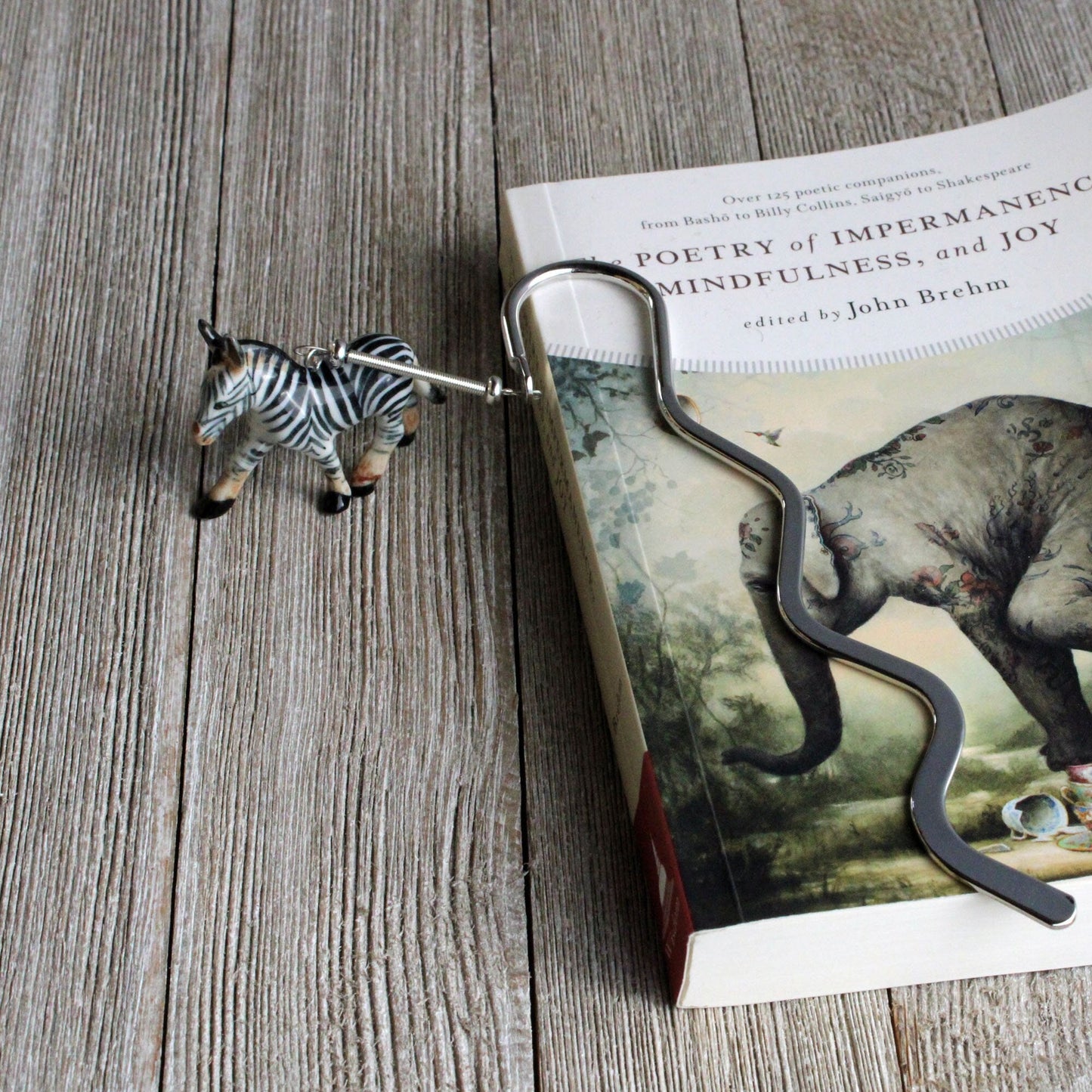 Zebra Bookmark - animal lover gift, gift for a reader, cute porcelain figure metal bookmark, zoo animal gift, zebras page holder, librarian