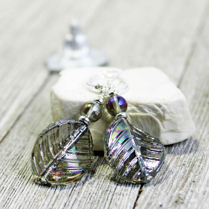 Nature Aesthetic Earrings - Gray & Pastel Art Glass Leaf Dangle Jewelry with AB Finish