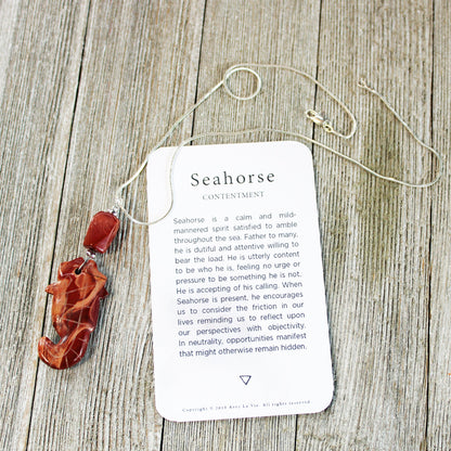 SEA HORSE PENDANT - Unisex Necklace featuring a stunning two-inch red jasper seahorse pendant, ideal for ocean lovers.