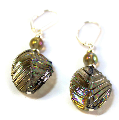 Nature Aesthetic Earrings - Gray & Pastel Art Glass Leaf Dangle Jewelry with AB Finish