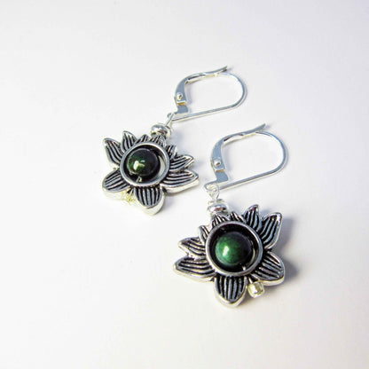 Lotus Flower Earrings with Color Changing Mood Bead - Zen Jewelry Gift for Growth & Calm