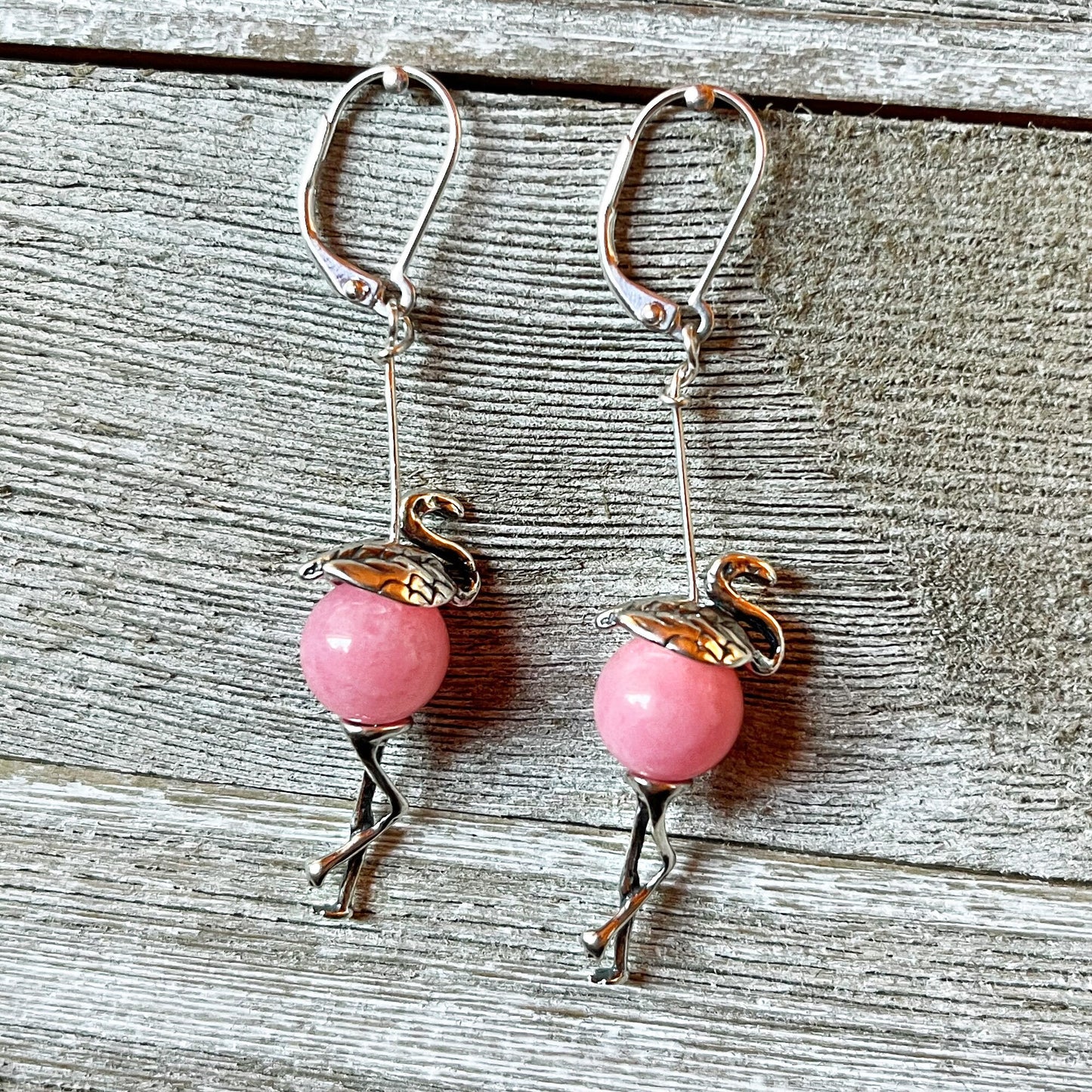 Funny Pink Flamingo Earrings - Flamingo Jewelry, Tropical Earrings, Flamingo Lover Gift, Sterling Silver Animal Earrings, beach style gift