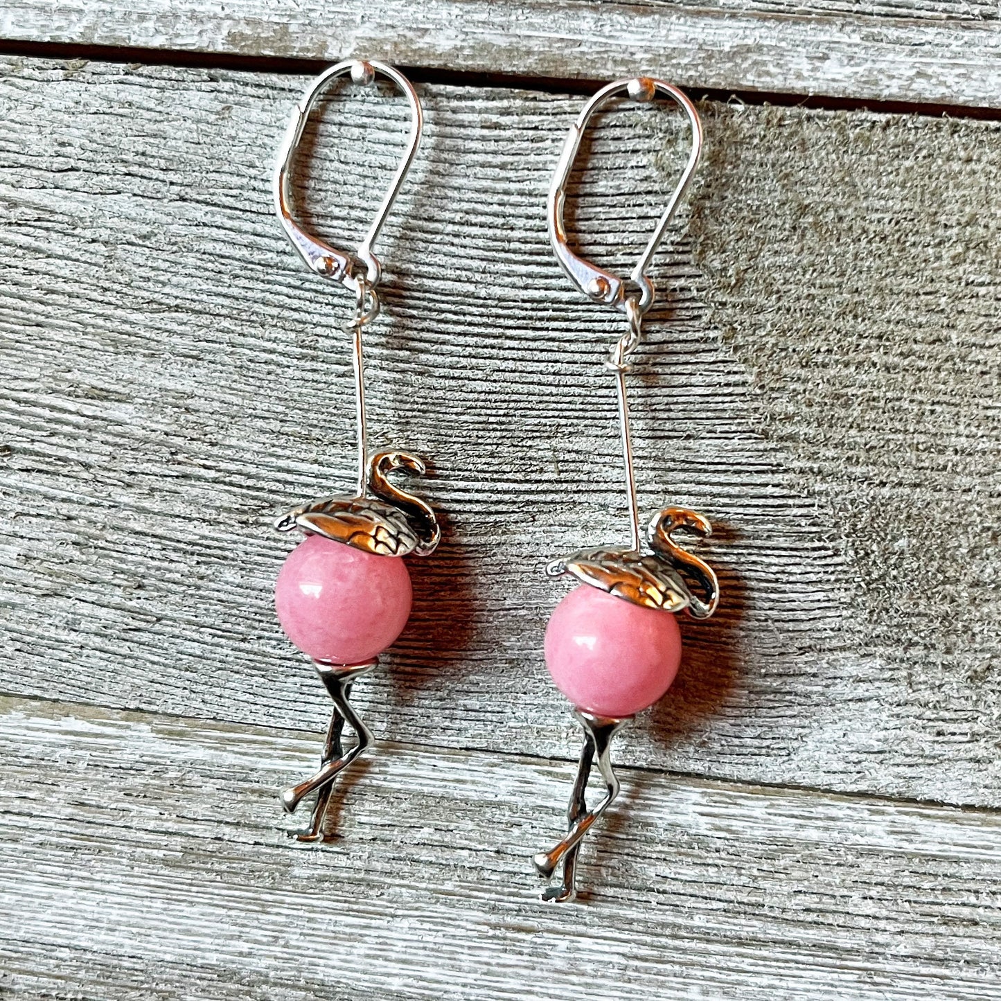 Funky Flamingo Earrings - Flamingo Jewelry, Tropical Pink Drop Earrings, Beach Lover Gift, Sterling Silver Animal Jewelry Gift for Woman