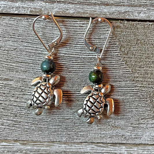 Sea Turtle Earrings - Transform your Jibe Talking, Mood Bead Gift for turtle lover, color change silver charm fun BVI Blues Collection 2