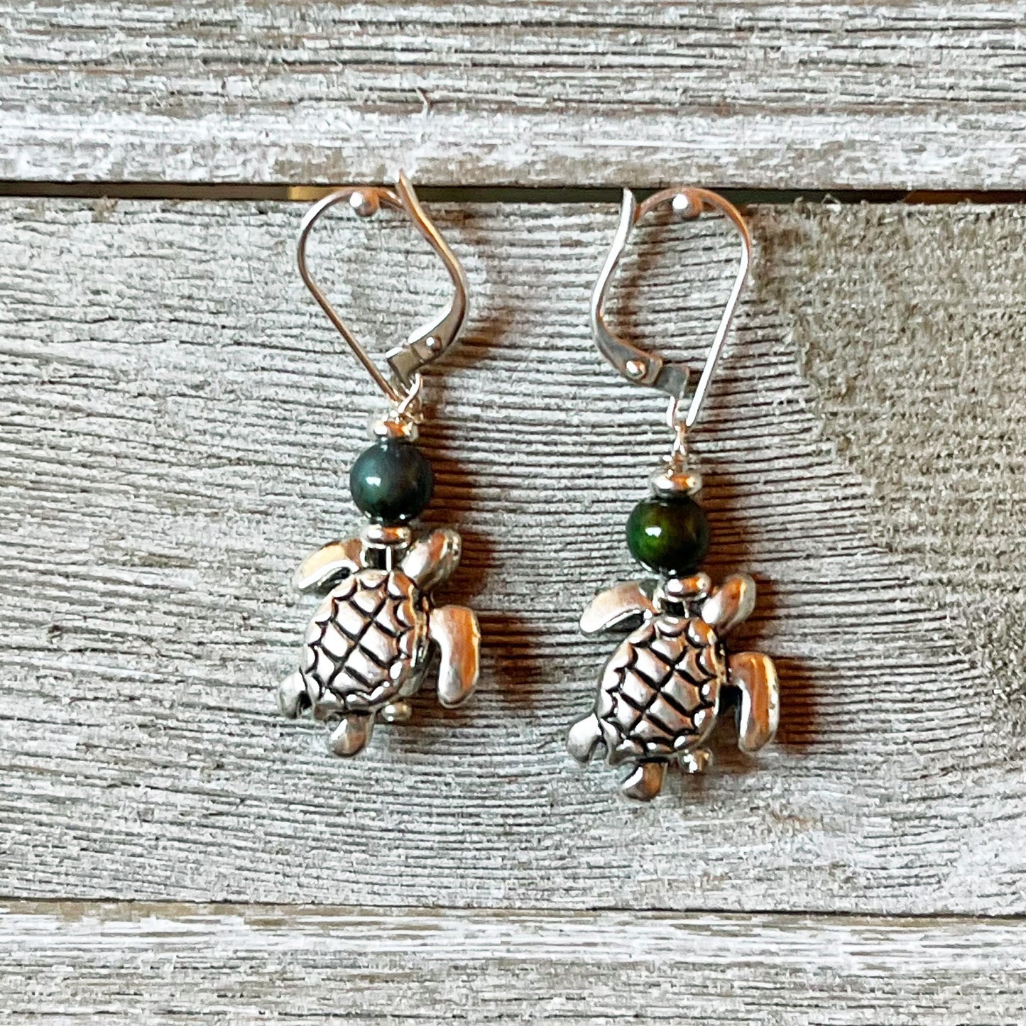 Sea Turtle Earrings - Transform your Jibe Talking, Mood Bead Gift for turtle lover, color change silver charm fun BVI Blues Collection 2