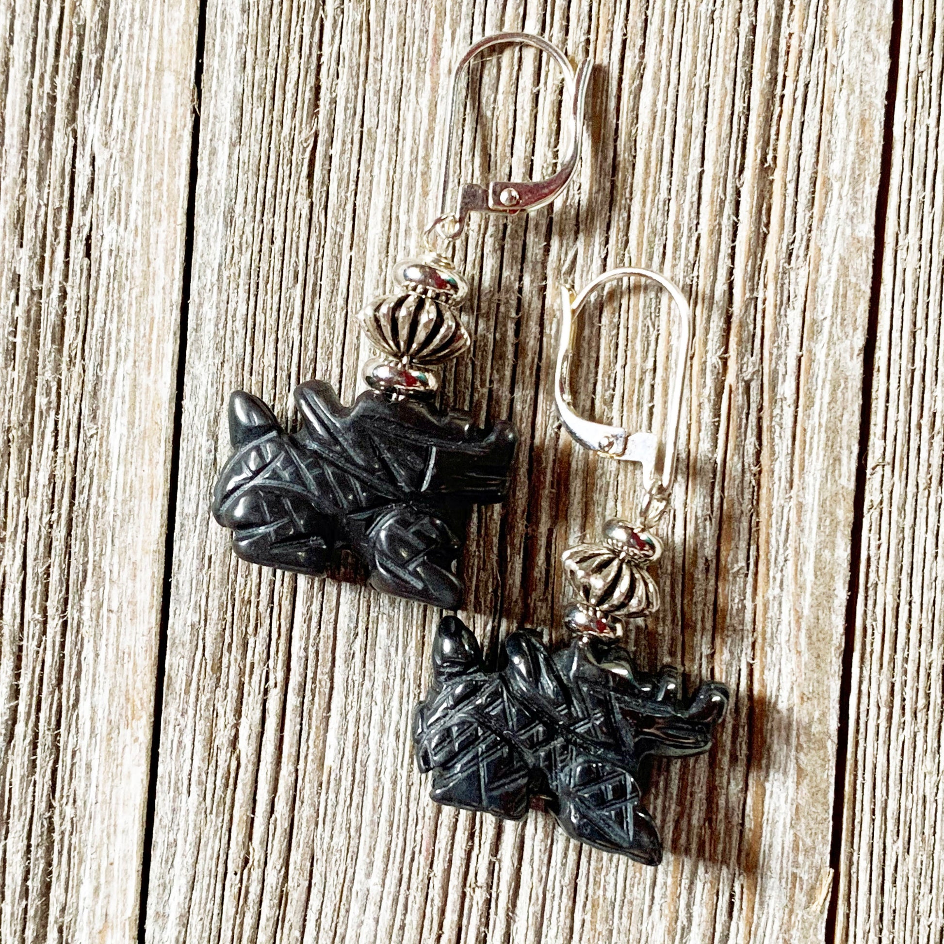 Dragon Jewelry - Carved Black Stone Earrings, necklace, bangle bracelet - Carved Hematite Fantasy Earrings, Gamer Gift, Zen Aesthetic gift