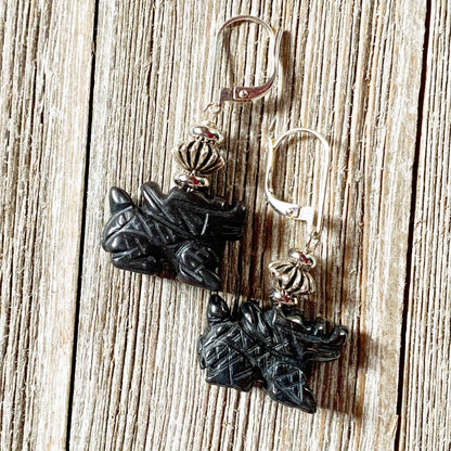 Fantasy Themed Jewelry - Carved Black Hematite Dragon Earrings & Necklace Set, Unique Gamer Gift