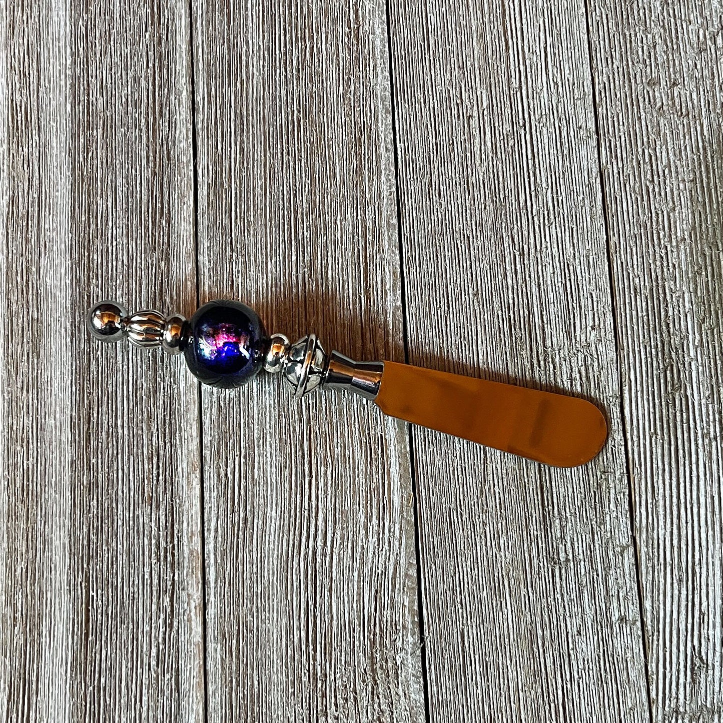 Beaded Handle Cheese Serving Knife - Unique Mother's Day Gift - Handmade Silvertone Kitchen Accessory