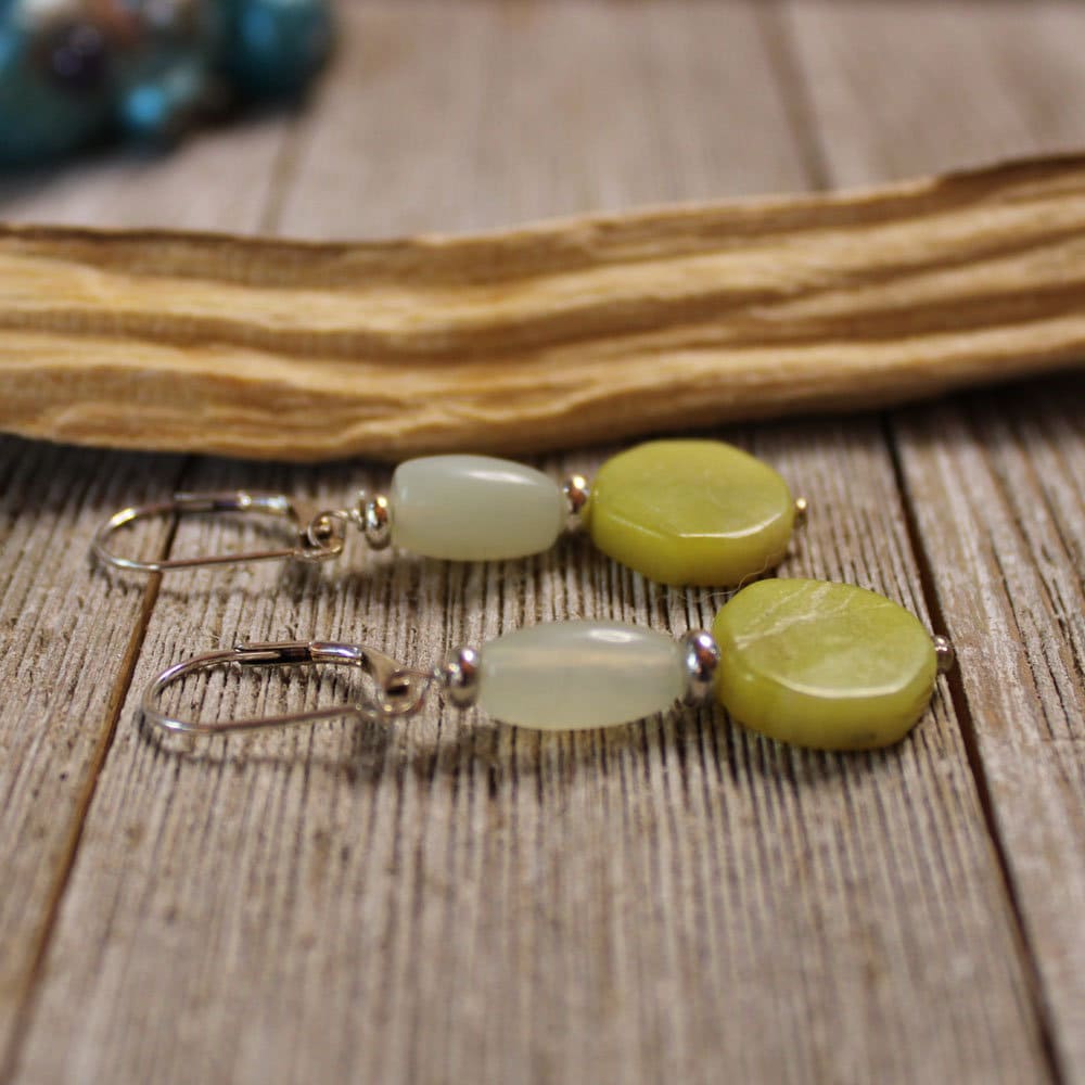 Hexagon Stone Earrings - quartz and aventurine, natural gemstone, Sacred Geometry Chartreuse Jewelry For Woman, Power and Luck Stones Gift