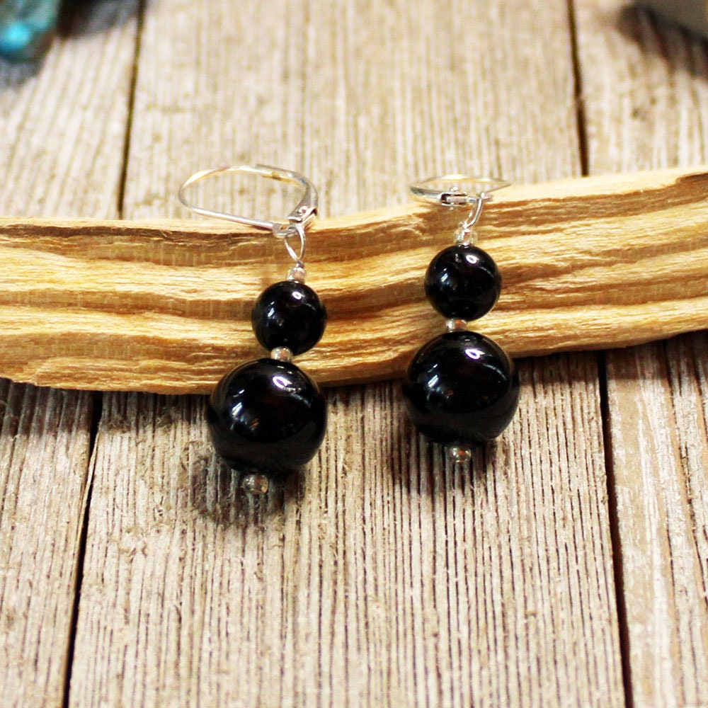 Black Tourmaline Sphere Earrings - Artisan Designed Metaphysical Gemstone Jewelry