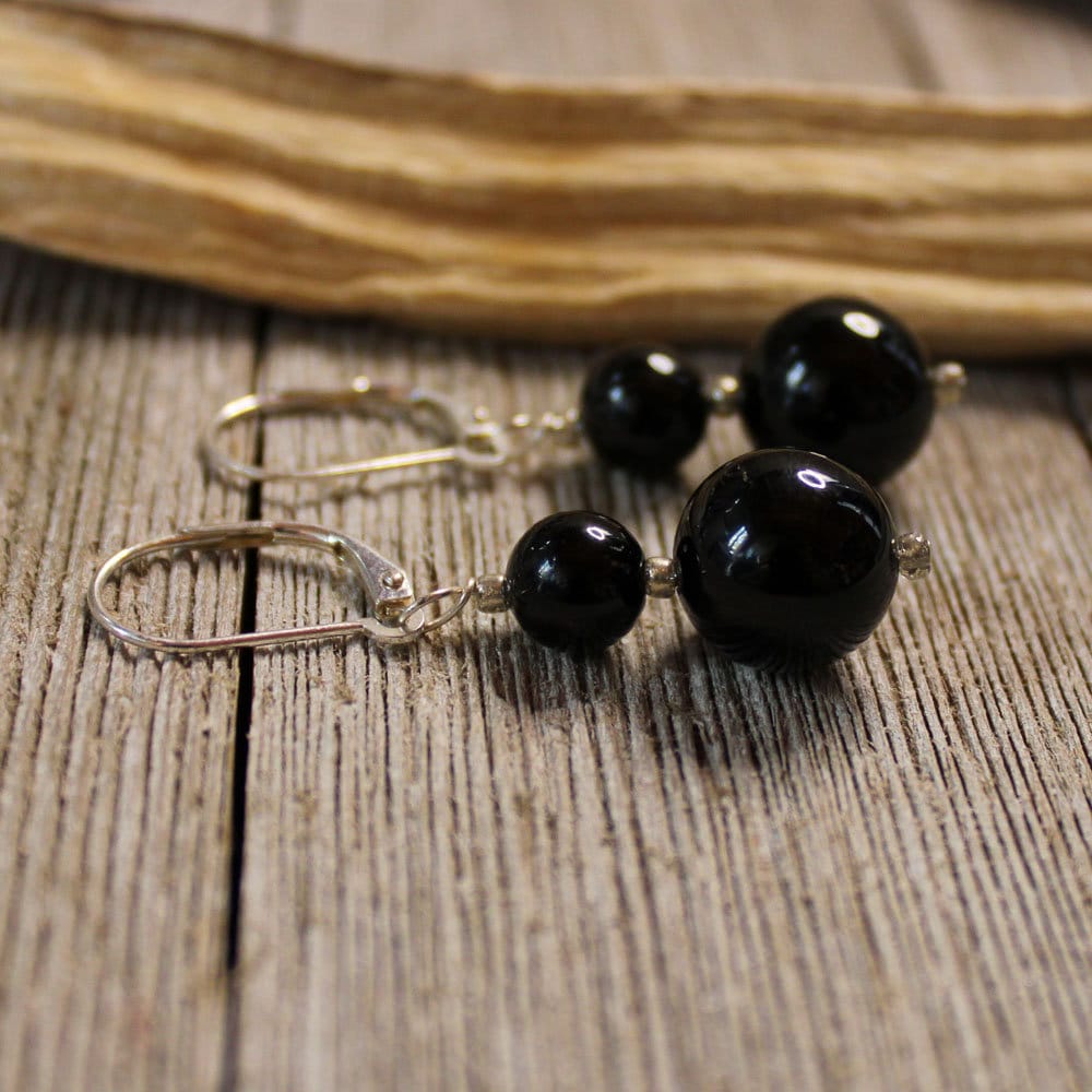 Black Tourmaline Sphere Earrings - Artisan Designed Metaphysical Gemstone Jewelry