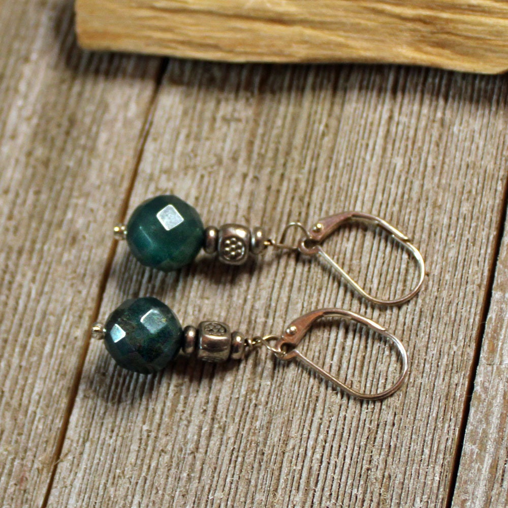 Teal Fancy Jasper Earrings - minimalist teal faceted jewelry, artisan designed, Sacred Geometry Flower and Polygon