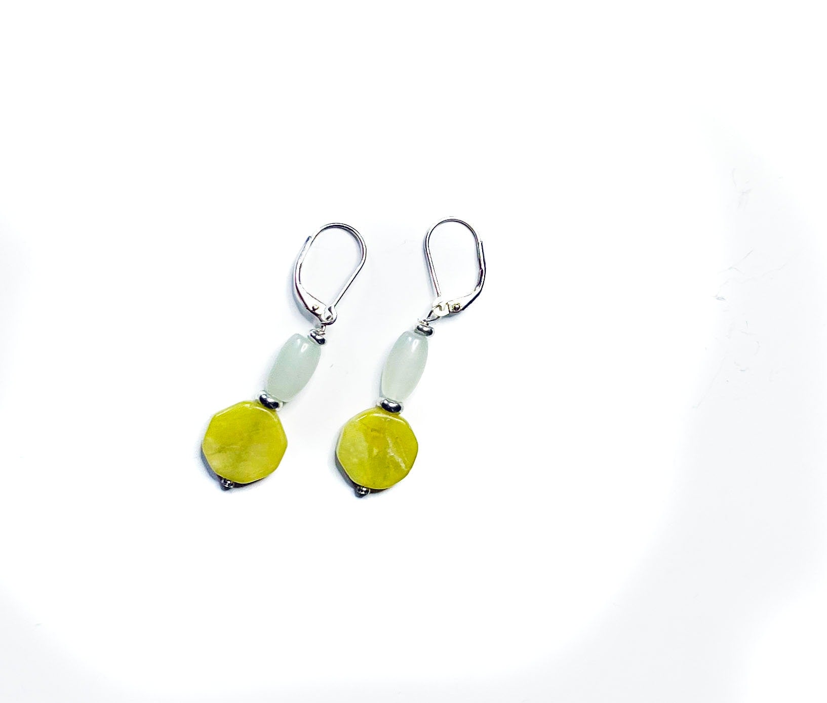 Hexagon Stone Earrings - quartz and aventurine, natural gemstone, Sacred Geometry Chartreuse Jewelry For Woman, Power and Luck Stones Gift