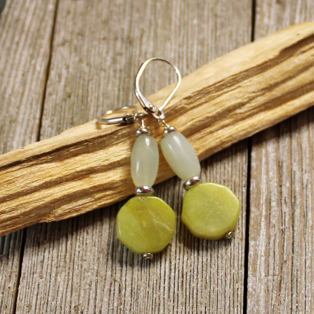 Hexagon Stone Earrings - quartz and aventurine, natural gemstone, Sacred Geometry Chartreuse Jewelry For Woman, Power and Luck Stones Gift