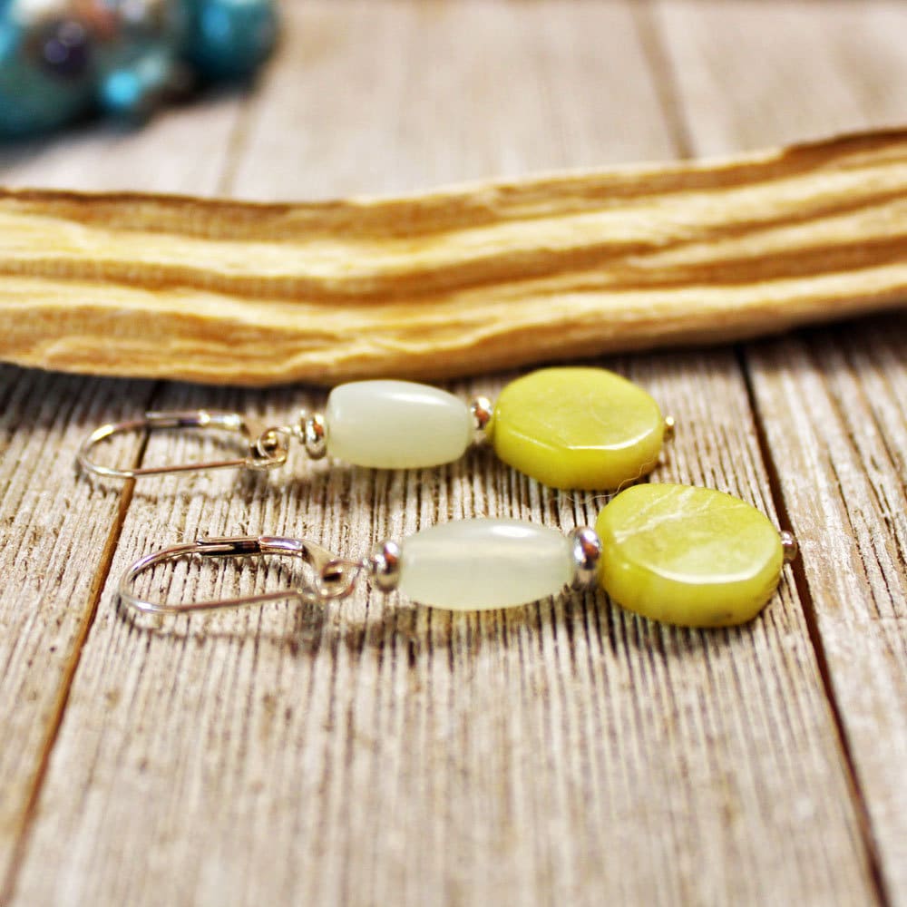 Hexagon Stone Earrings - quartz and aventurine, natural gemstone, Sacred Geometry Chartreuse Jewelry For Woman, Power and Luck Stones Gift