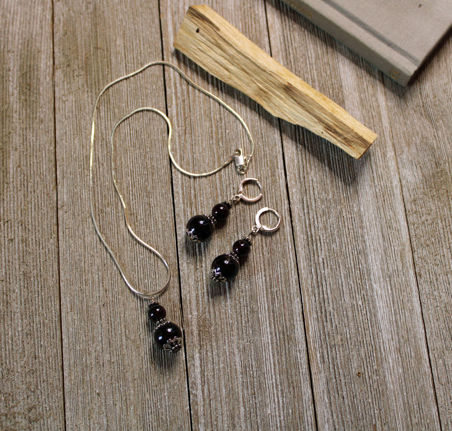 Sacred Geometry Garnet Earrings | Sterling Silver Lever Back Earwires | Artisan Handmade