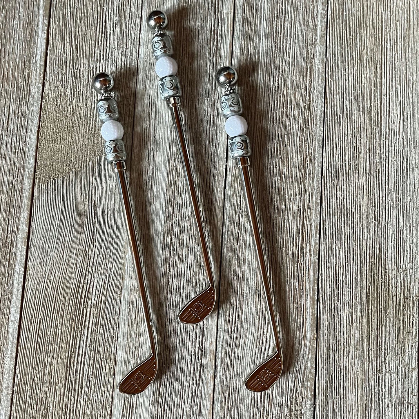 Golf stir sticks - fun golfer gift, golf ball and silver bead handle, small spoon or stirrer and spoon set, cocktail party barware, tee time