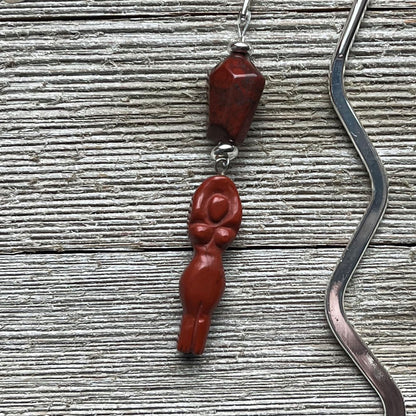 Divine Feminine Goddess Bookmark - Red Jasper Carved Zen Aesthetic Page Holder showcasing its unique design, an embodiment of woman power while reading.