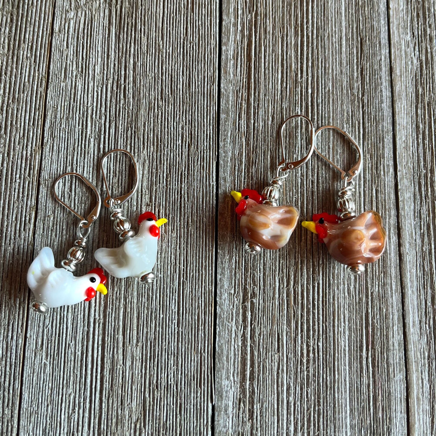 Chicken Earrings Gift that is egg stra ordinary - brown lampwork glass chicken jewelry - Farm Aesthetic Bird Jewelry, for a mother clucker