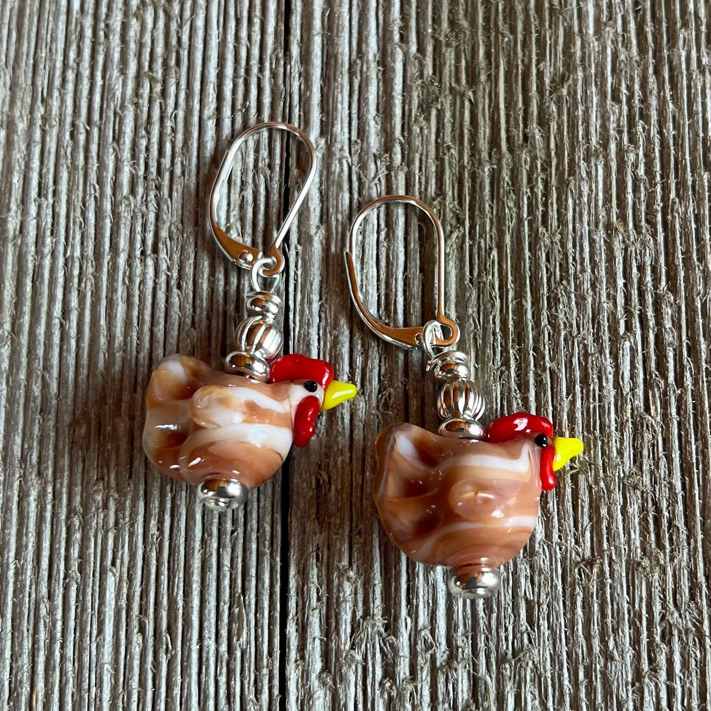 Chicken Earrings Gift that is egg stra ordinary - brown lampwork glass chicken jewelry - Farm Aesthetic Bird Jewelry, for a mother clucker