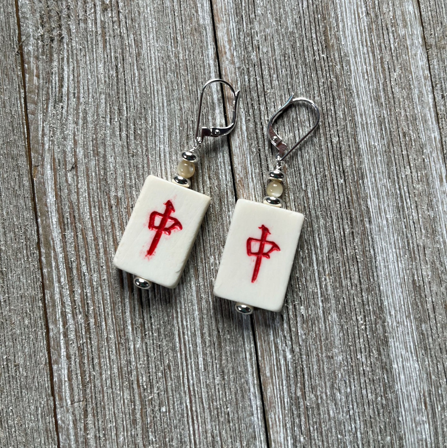 Mahjong Tile Earrings, Vintage Tiles, Red Dragon, Flowers, Winds, circles, characters and bamboo choices