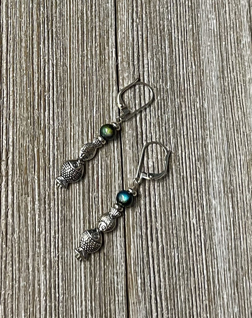 Color Changing Fish Dangle Earrings - Ocean Lover Gift - Mood Bead Jewelry - Gwynstone Handmade