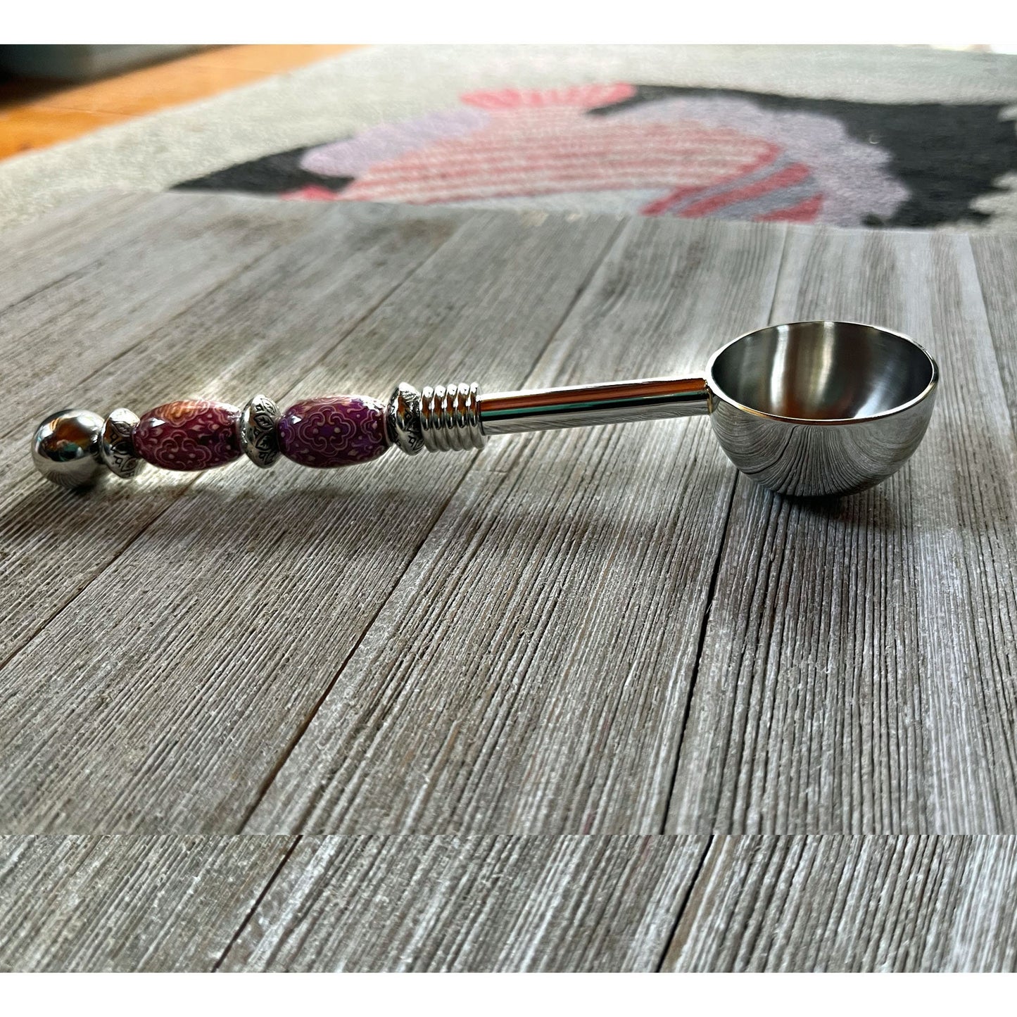 Beaded Coffee Scoop  - Mood Bead Color Change Herb Scoop, bath salts, coffee spoon, loose tea measuring spoon, tablespoon measure. Deep Bowl