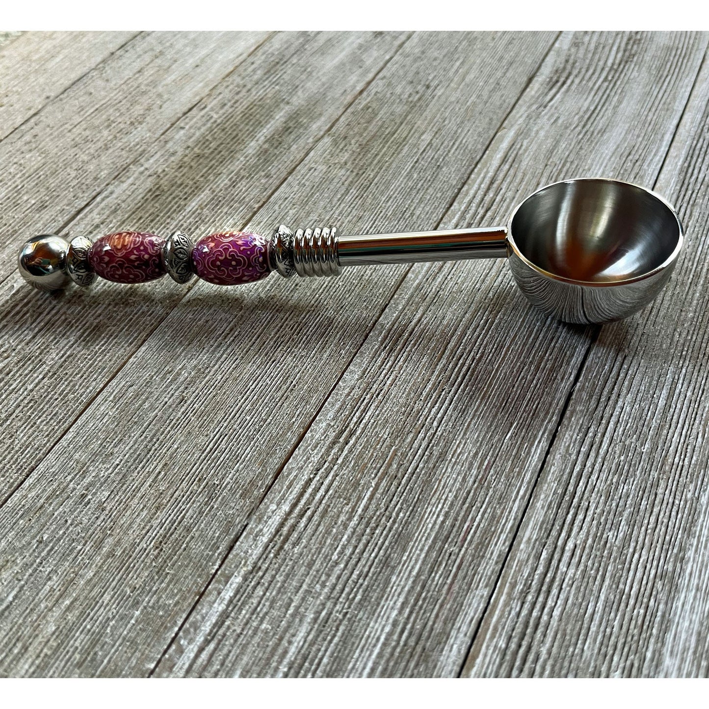 Beaded Coffee Scoop  - Mood Bead Color Change Herb Scoop, bath salts, coffee spoon, loose tea measuring spoon, tablespoon measure. Deep Bowl