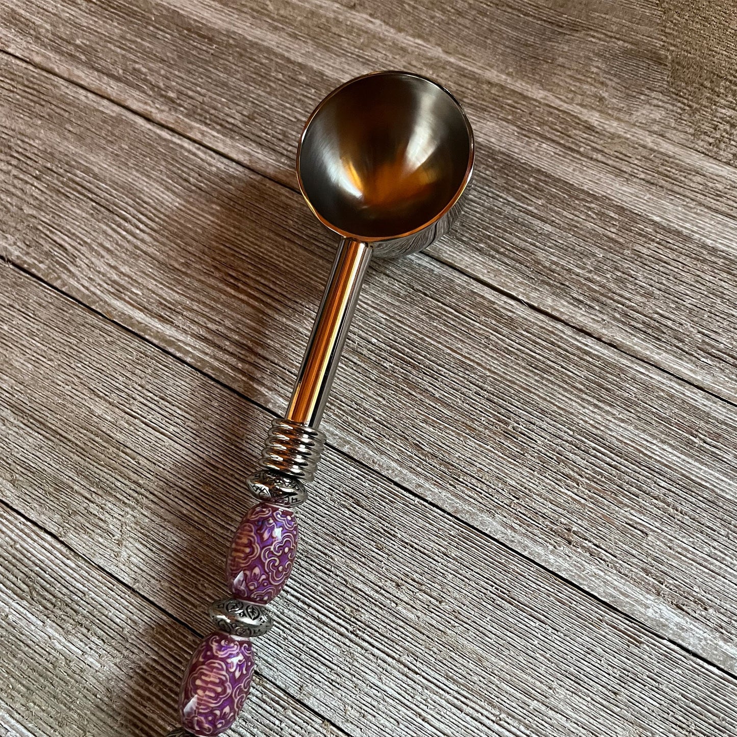 Beaded Coffee Scoop  - Mood Bead Color Change Herb Scoop, bath salts, coffee spoon, loose tea measuring spoon, tablespoon measure. Deep Bowl