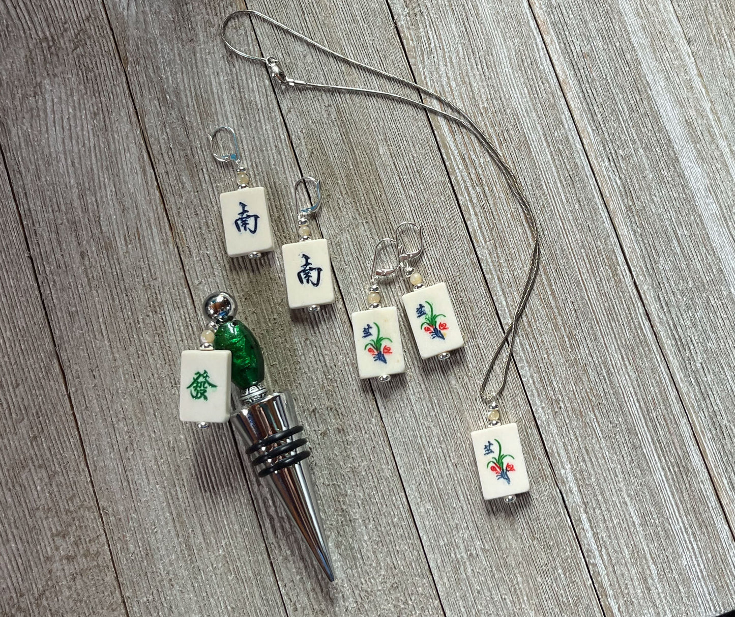 Mahjong Tile Earrings, Necklace or set Red Dragon or Green Dragon Style - Majong Player Gift, Mahjong Mom Gift for the player you know