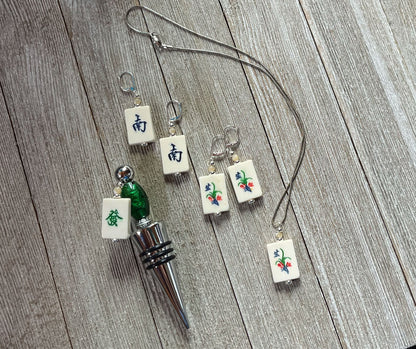 Mahjong Tile Earrings featuring Red Dragon style - perfect gift for Mahjong players and moms
