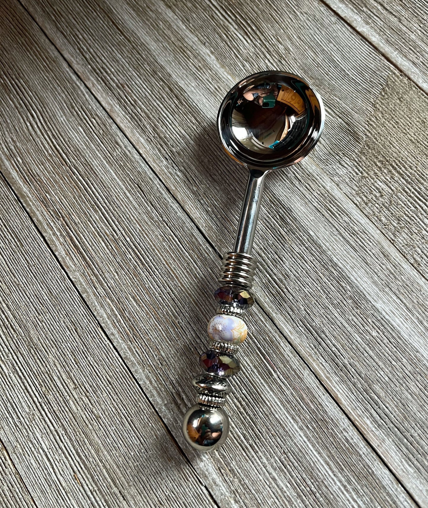 Floral Handled Spoon - Sugar Honey Spoon - Tea Lover Gift - Elegant Scoop - Hand-painted Beaded - Gift for Grandma or Mom