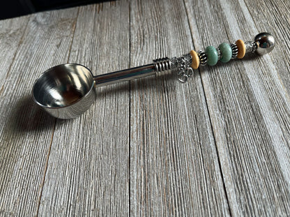 Zen Gift Deep Bowl Spoon - Herb Scoop with namaste charm beaded handle, perfect for measuring coffee or tea.