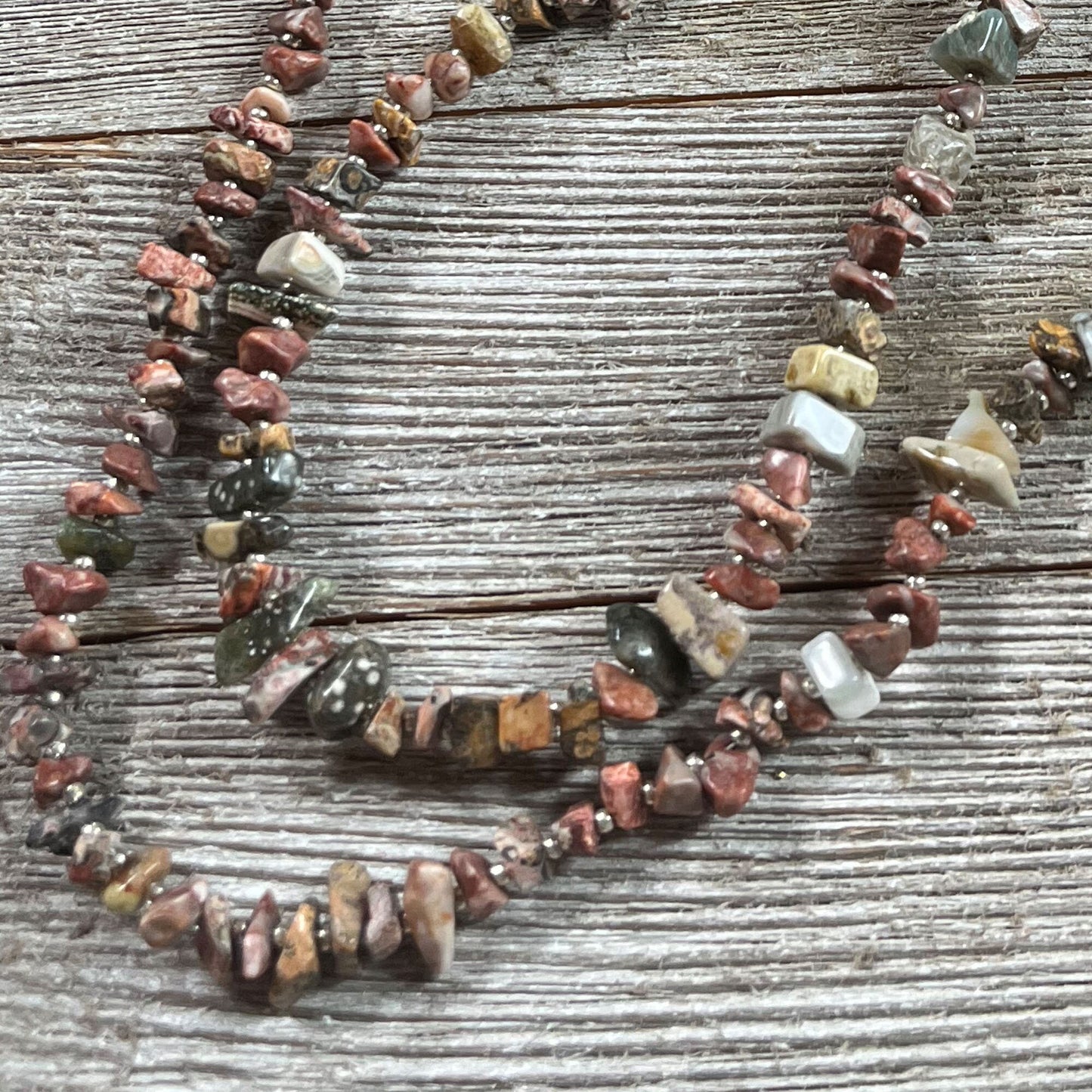 Double Strand Mixed Jasper Fragment Necklace and Earrings Jewelry Set, Gift for Beachcomber Ocean Themed Natural Style Designed by Gwynstone