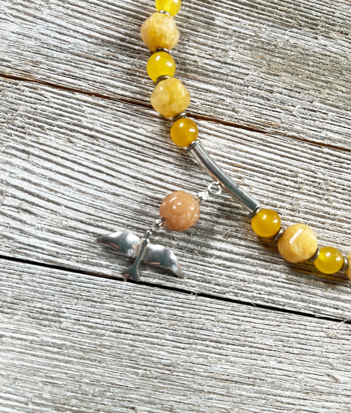 Silver Bird in Flight Necklace and Earring Set, Sunset Colored Stones, Aventurine and Quartz yellow and orange tones, artisan designed gift