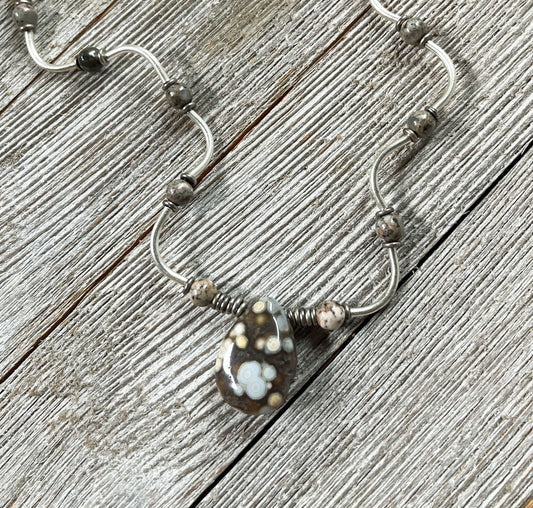 Ocean Jasper Tear Drop and Wavy Sterling Silver Jewelry Set - When your feelings run deep, gift for self, rare artistan made gift of nature