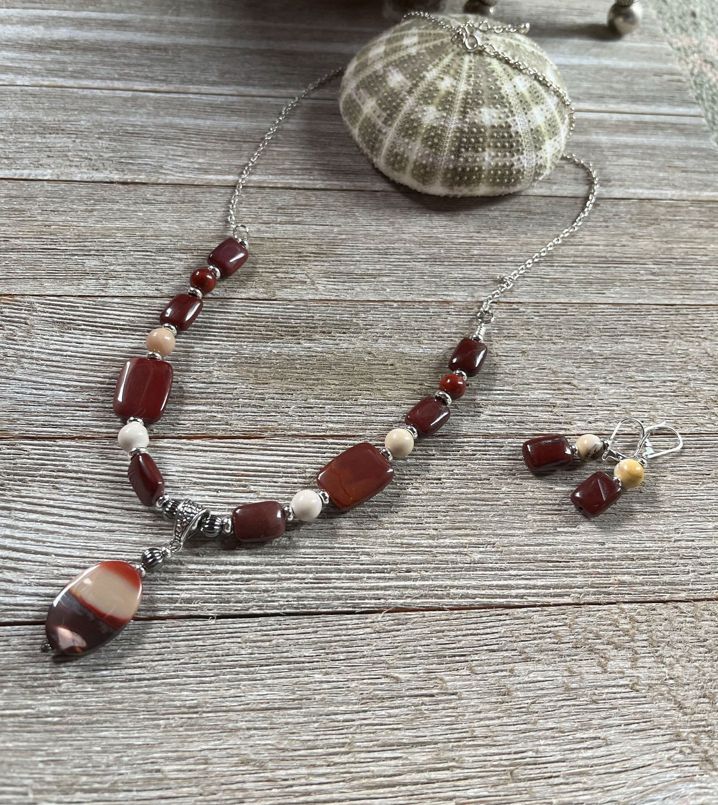 Moukaite Jasper Sunrise and Sunset Necklace and Earrings Jewelry Set. Rare and Beautiful Stone Pendant. One of a kind nature jewelry gift