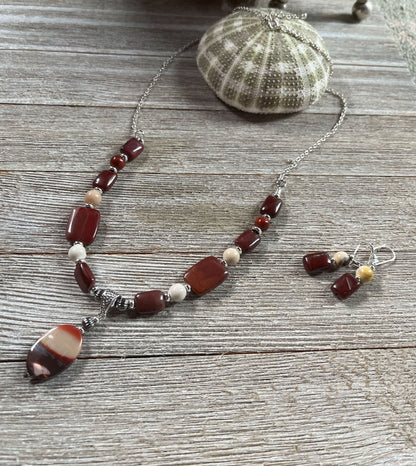 Moukaite Jasper Sunrise and Sunset Necklace showcasing unique natural pendant design.