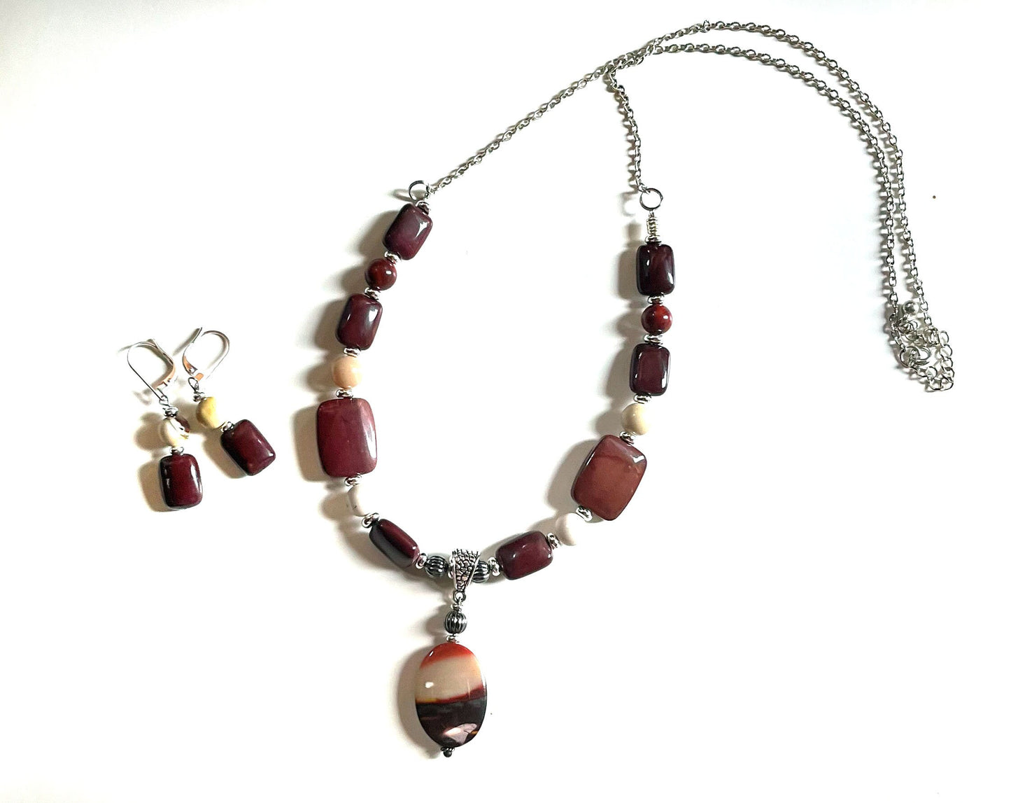 Moukaite Jasper Sunrise and Sunset Necklace and Earrings Jewelry Set. Rare and Beautiful Stone Pendant. One of a kind nature jewelry gift