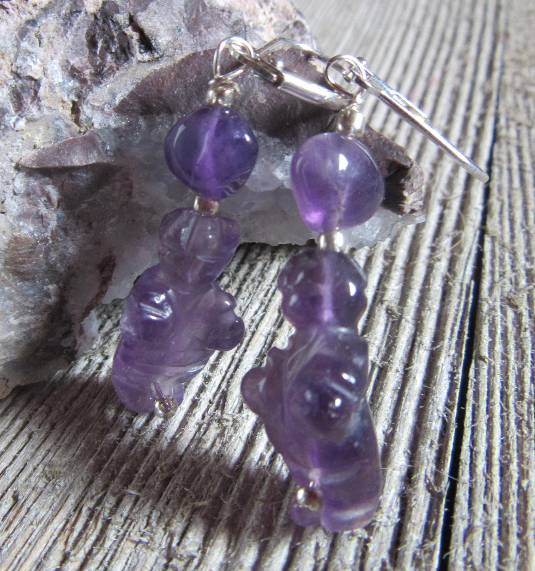 VENUS WILLENDORF Purple Stone - Goddess Carved Earrings, symbolic Earrings, Jewelry Gift For Women, zen aesthetic style, Calming Symbol