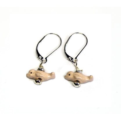 Beluga whale earrings, tiny hand-painted animal jewelry, perfect unique gift for ocean lovers.