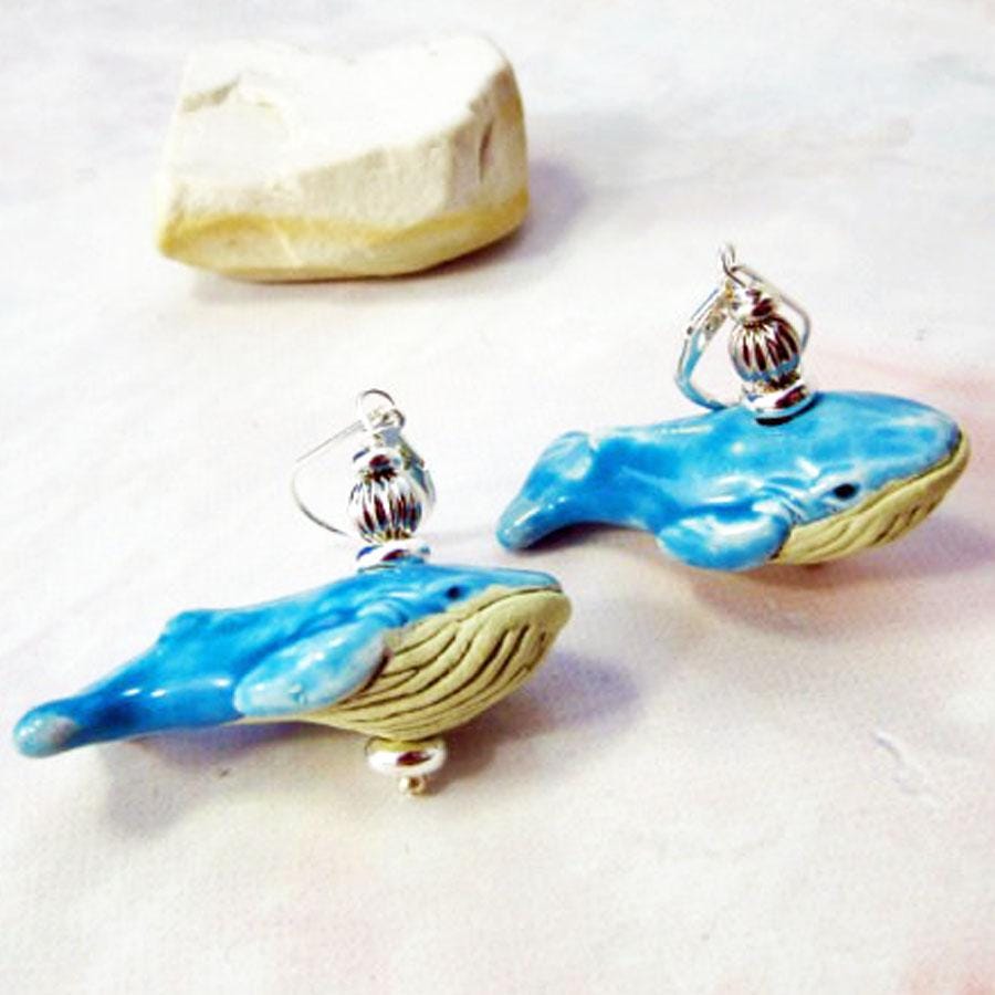 Whale Earrings Big Blue, ocean-themed gift, hand-painted whale animal jewelry, whale lover gift, cute animal earrings, sea-themed earring