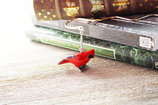 Red Bird Cardinal Bookmark - Songbird Metal Bookmarker, bird lover gift, bird porcelain animal figurine, Woodland aesthetic unique gift