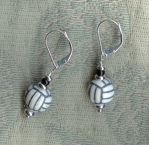 Volleyball earrings - Sport Ball Jewelry, Gift for Volley ball team, Lever Back Earrings, Light Plastic Ball Earring, fun coach surprise