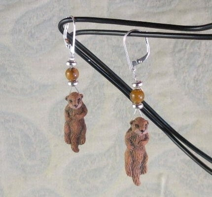 Otter Earrings - Sea Otter Jewelry, hand painted cute animal, You otter sea these earrings with abalone topper bead