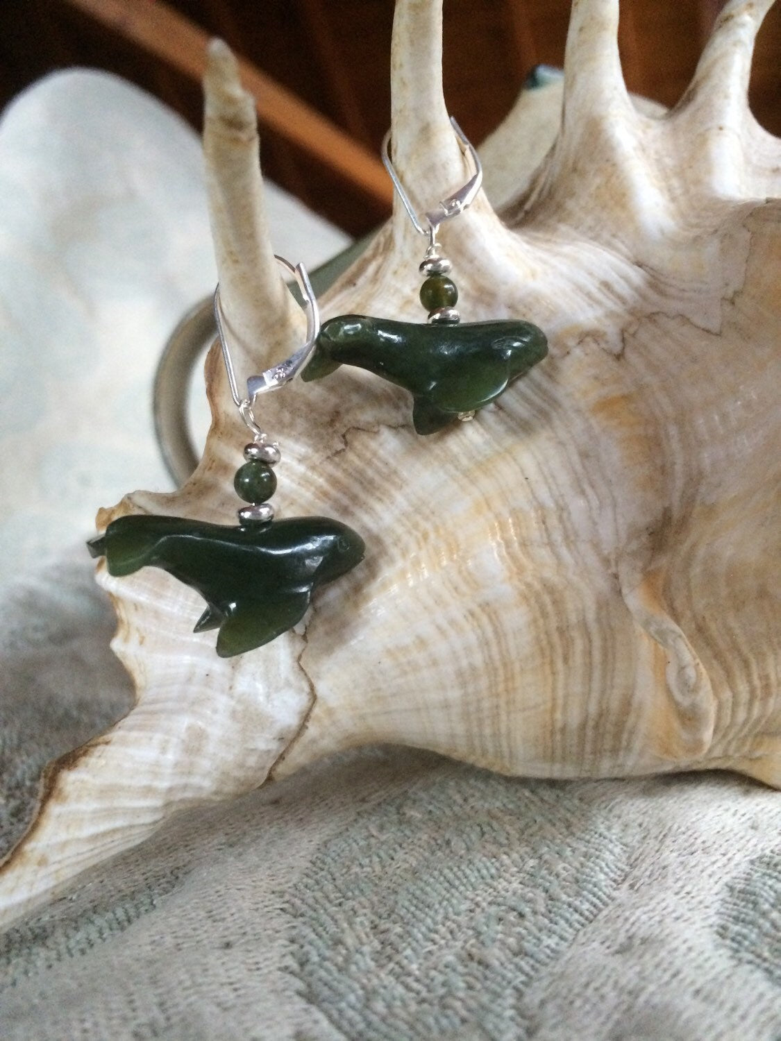 Humpback whale animal earrings, nephrite stone jewelry, -Last Pair These are the best design and wonderful stones, perfect whale lover gift