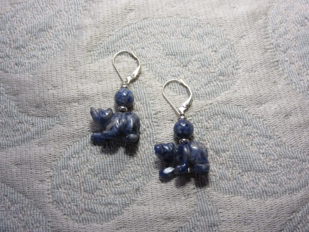 Sodalite bear earrings - gift for mammalogist - jewelry gift for bear totem, not a grizzly gift for the animal lover you know